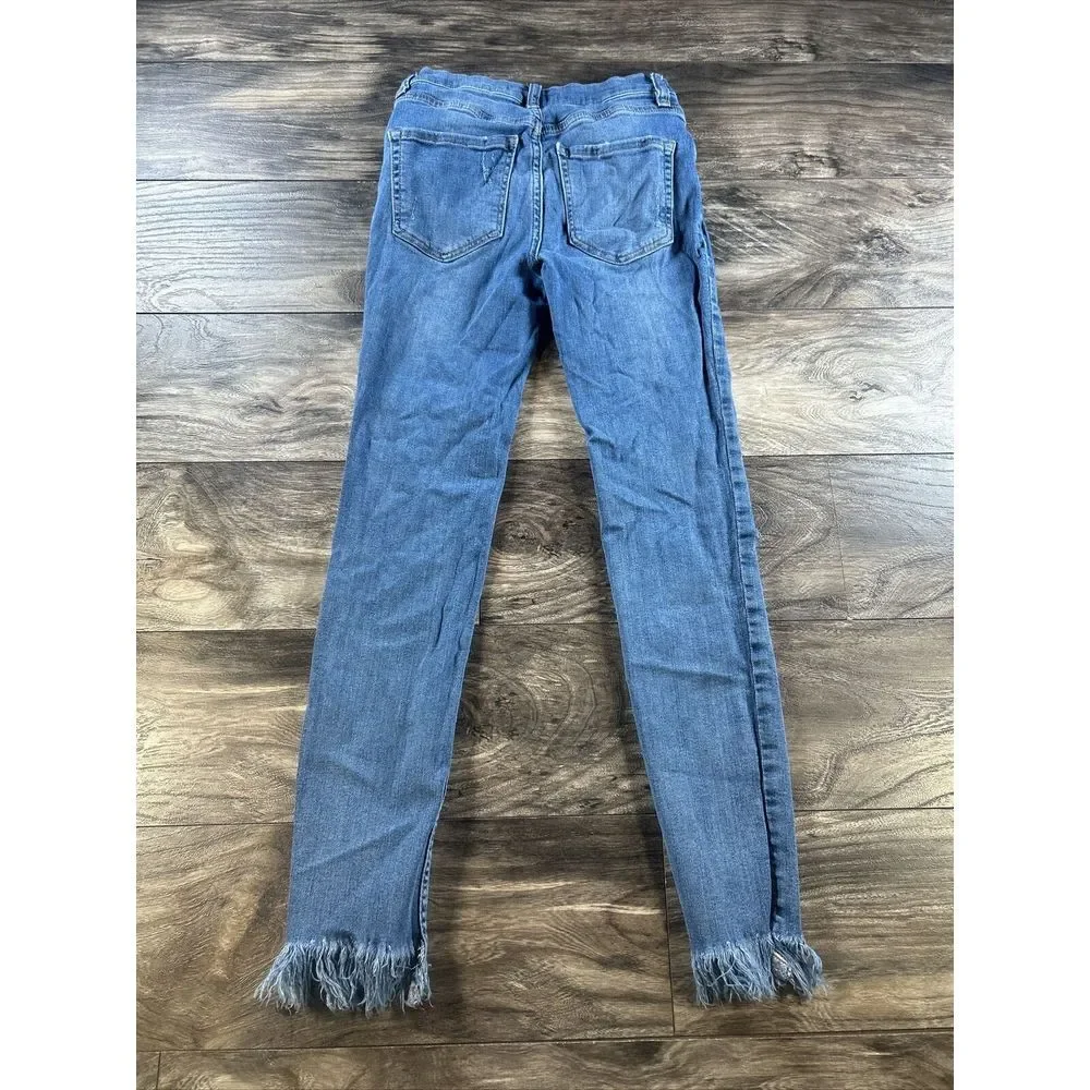 Free People Jeans Womens 24 Blue Ankle Skinny Frayed Raw Hem Ripped Distressed‎